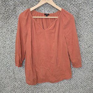 Talbots Top Womens MP Petite Medium Orange V Neck Peasant Blouse Ladies